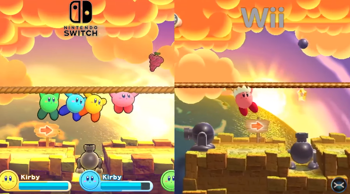 Kirby's Return to Dreamland Deluxe graphics comparison (Switch vs Wii)