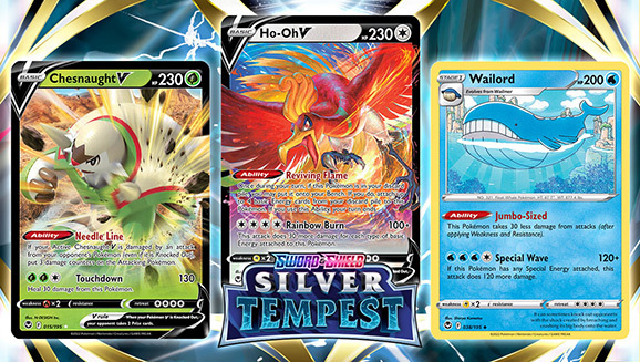 Pokémon experts break down the Sword & Shield—Silver Tempest triple play of Ho-Oh V, Chesnaught V, and Wailord