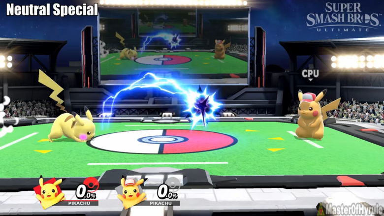Pikachu’s Neutral Special is Thunder Jolt: a simple attack that seems to be inspired from moves like thunder shock. It’s a nice projectile that allows you to pepper the opponent with electric shocks, but it’s ultimately not much to write home about.