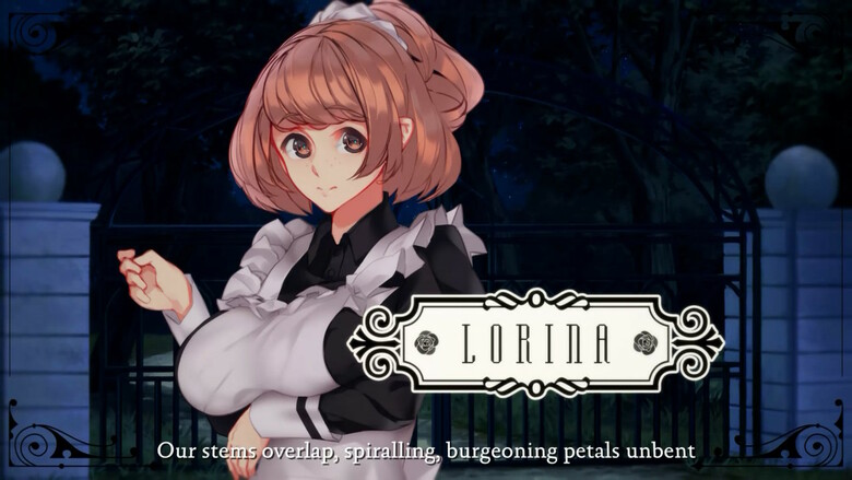 Lorina Waugh's introduction scene in the visual novel's opening
