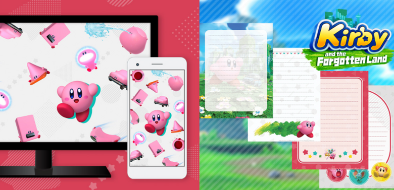 My Nintendo offering Kirby & the Forgotten Land stationary and wallpaper